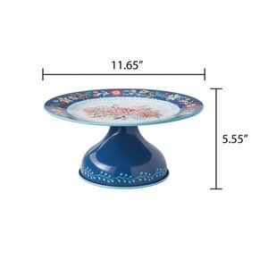 Pioneer Woman Enamel Cake Stand Keepsake Floral Blue 6.77"x11.65"x5.55" New 2023